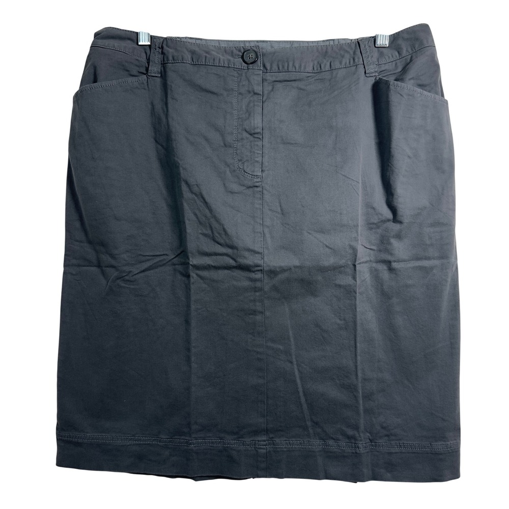 Lands End Womens 14W Charcoal Gray Cotton Stretch Straight Knee Length Skirt